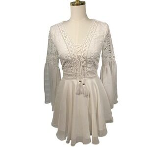 Two Sisters the Label White Lace Mini Dress Long Sleeve Fit‎ & Flare US 4 NWT